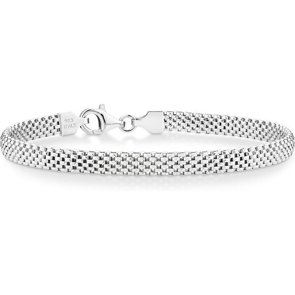 Jewelry - Women Silver Italian 5mm Mesh Link Chain Bracelet Made in Italy Lobster Claw
